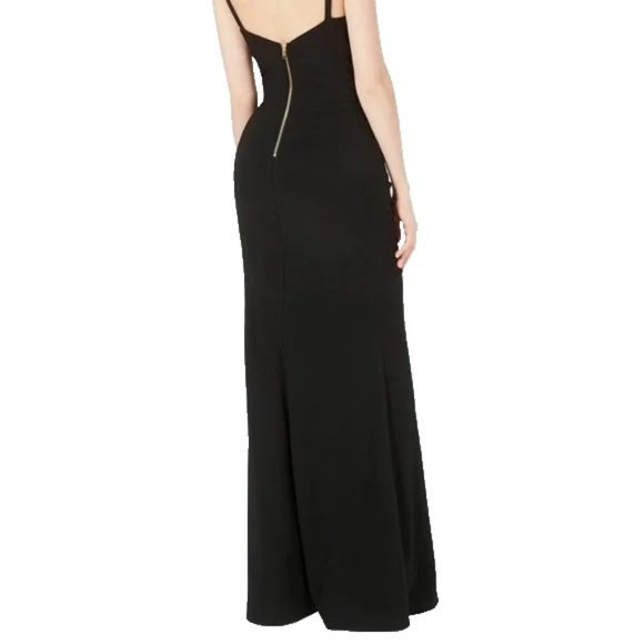 Emerald Sundae Black Banded V-Neck Evening Gown Chain Link Formal Maxi Dress - Picture 8 of 14